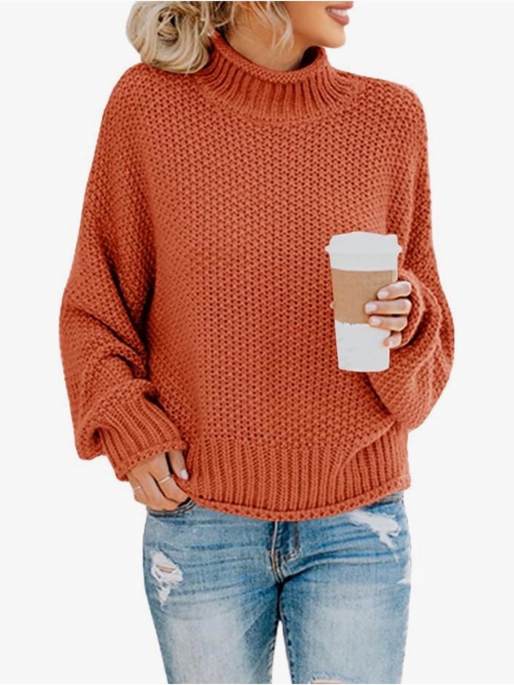ZESICA Turtleneck Batwing Sleeve Loose Oversized Chunky Knitted Pullover Sweater